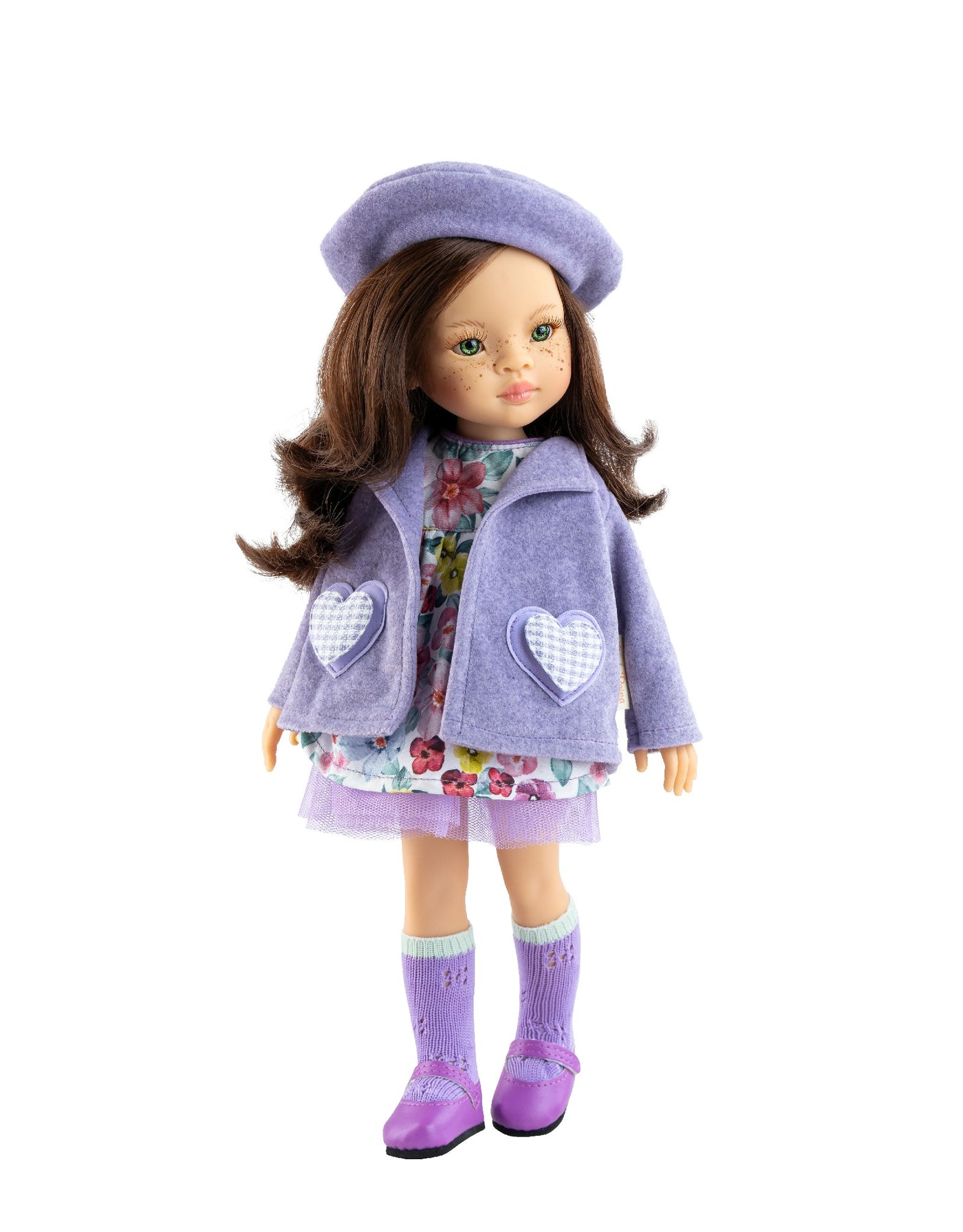 Las Amigas Doll - Sofia - Floral dress, coat, beret, socks and lilac shoes  - Paola Reina