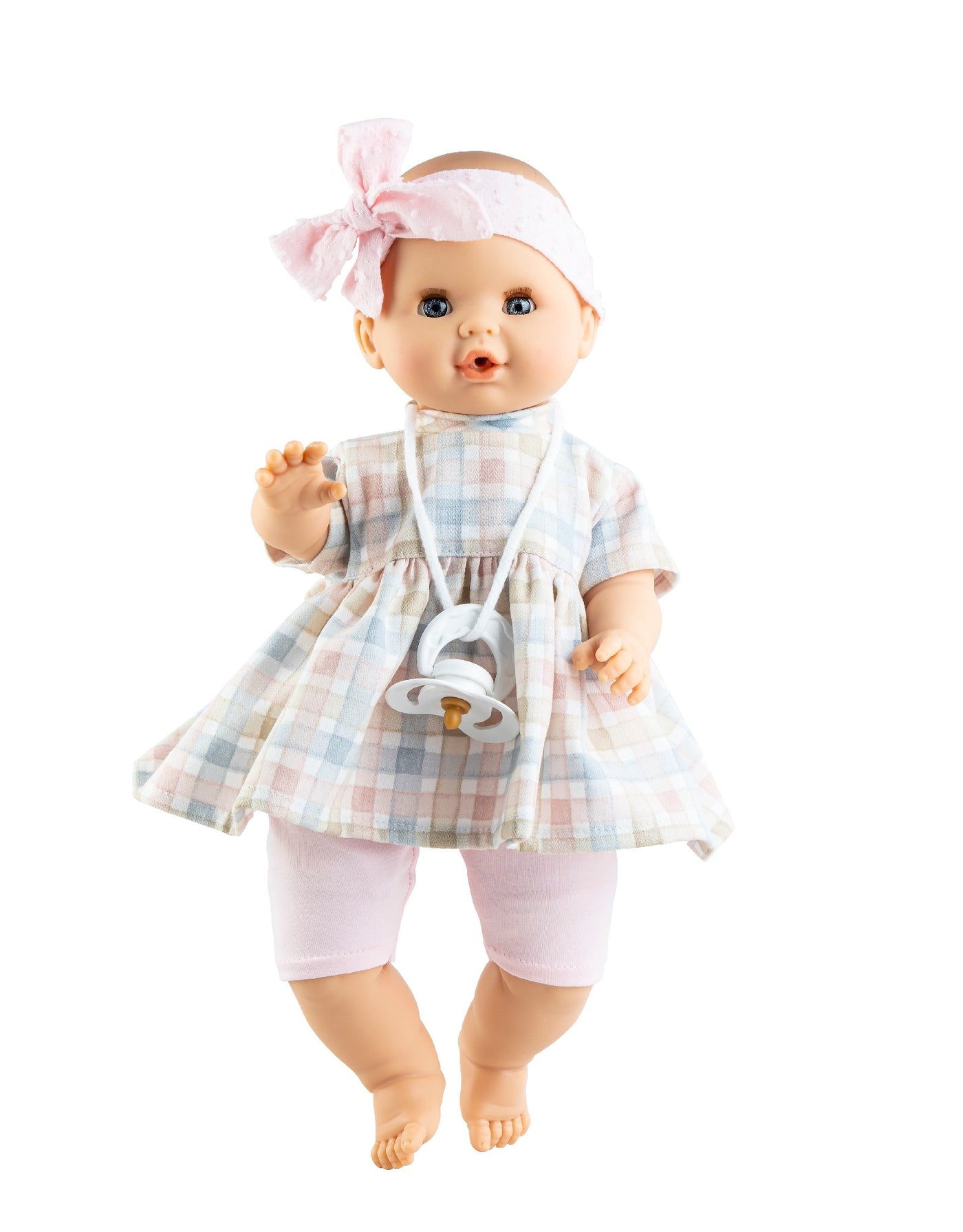Alex & Sonia Doll - Sonia with pastel check dress, shorts and pink headband  - Paola Reina