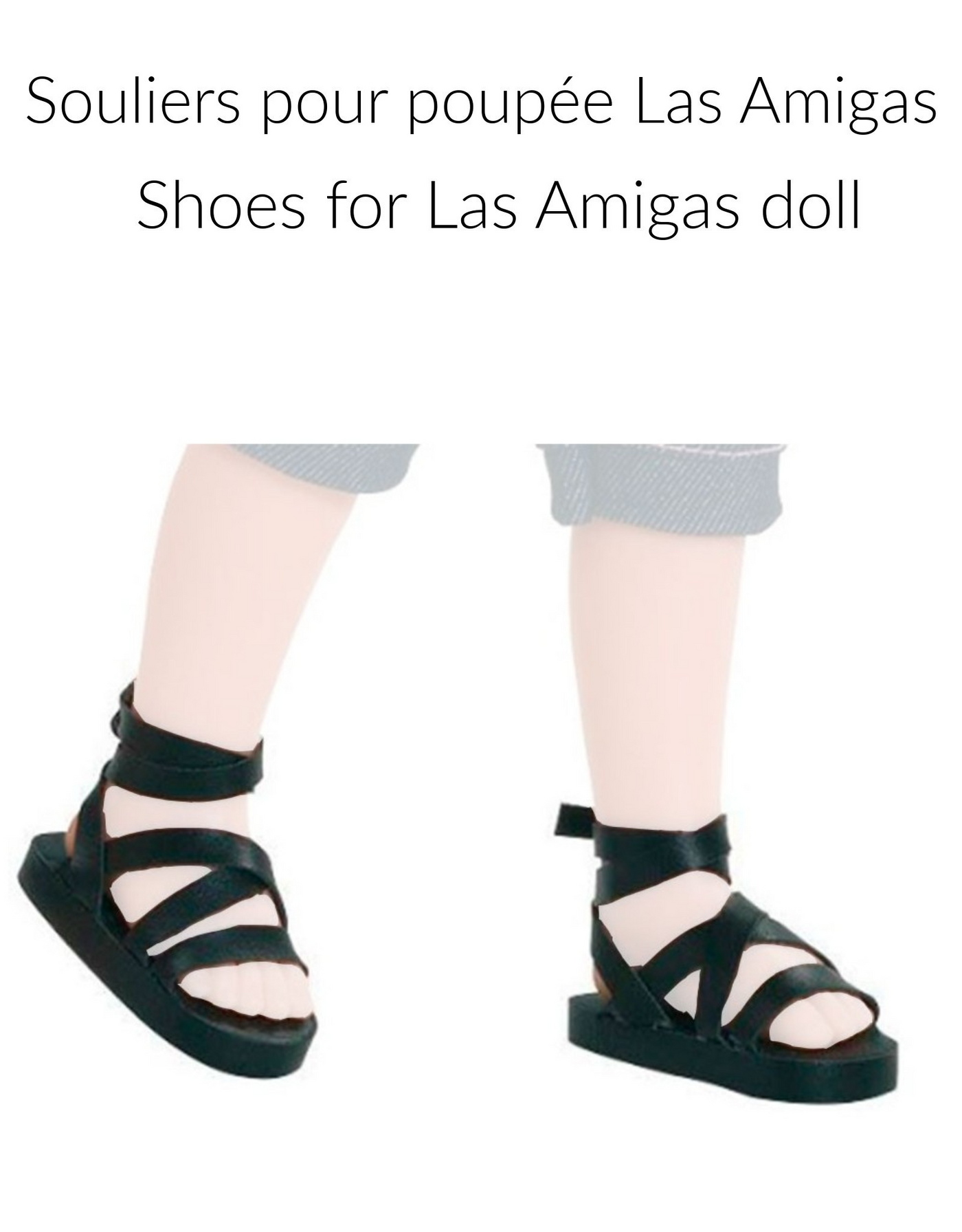 Las Amigas Doll Shoes - Black sandal with crossed straps- Paola Reina