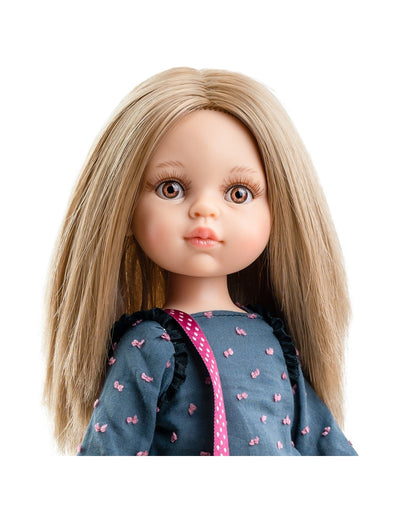 Las Amigas Doll - Carla with navy and pink dress and black handbag - Paola Reina