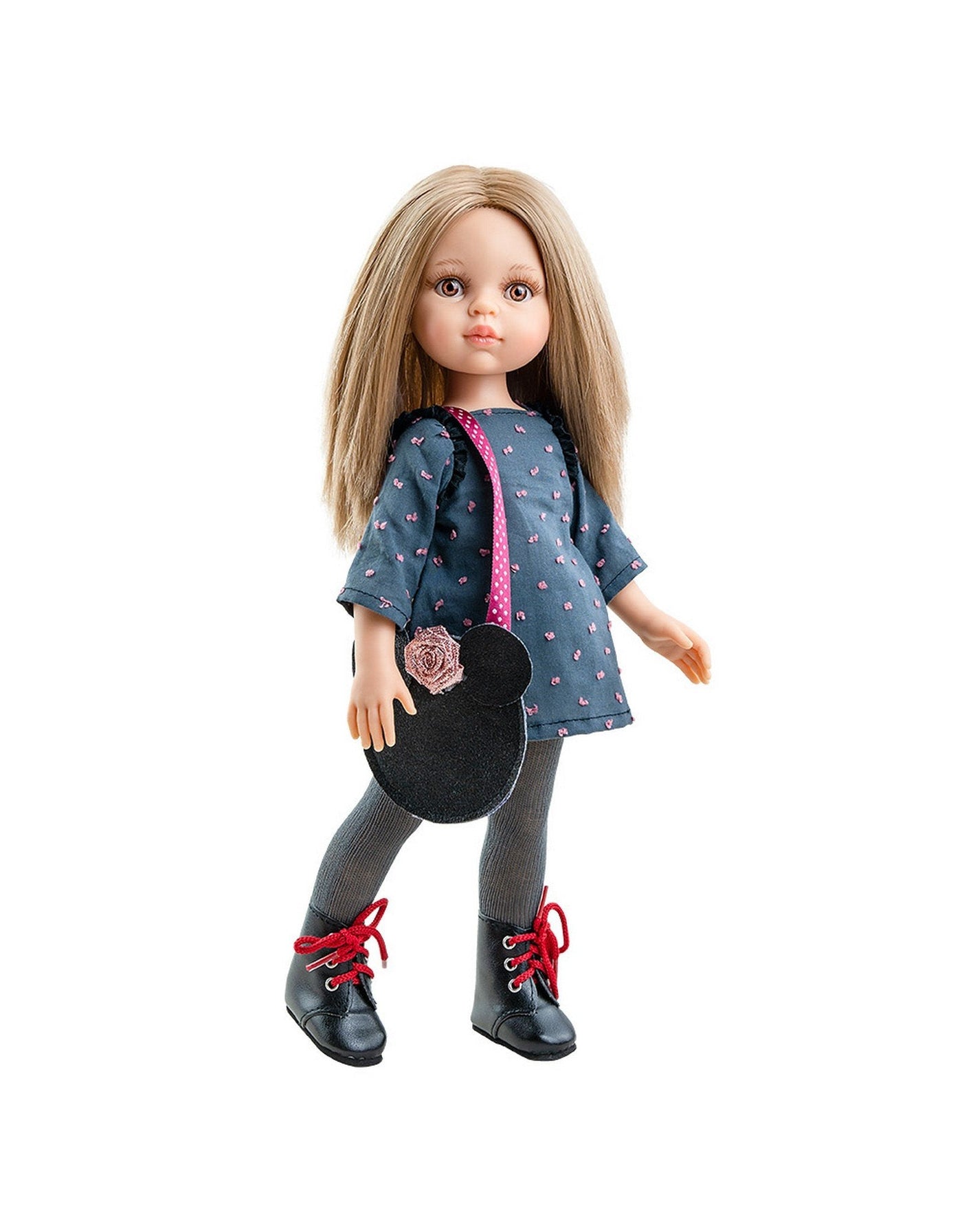 Las Amigas Doll - Carla with navy and pink dress and black handbag - Paola Reina