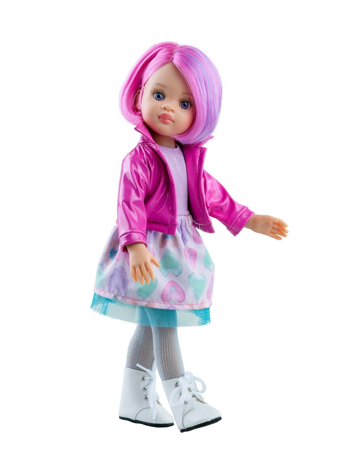 Las Amigas Doll Clothing - Heart-shaped dress and pink leather jacket - Paola Reina