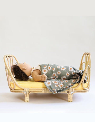 Rattan doll bed - White - Poppie Toys